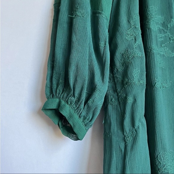 Anthropologie Tiny Women Sz XS Dress Green Boho Embroidered Luisa Swing Peasant - Picture 8 of 16